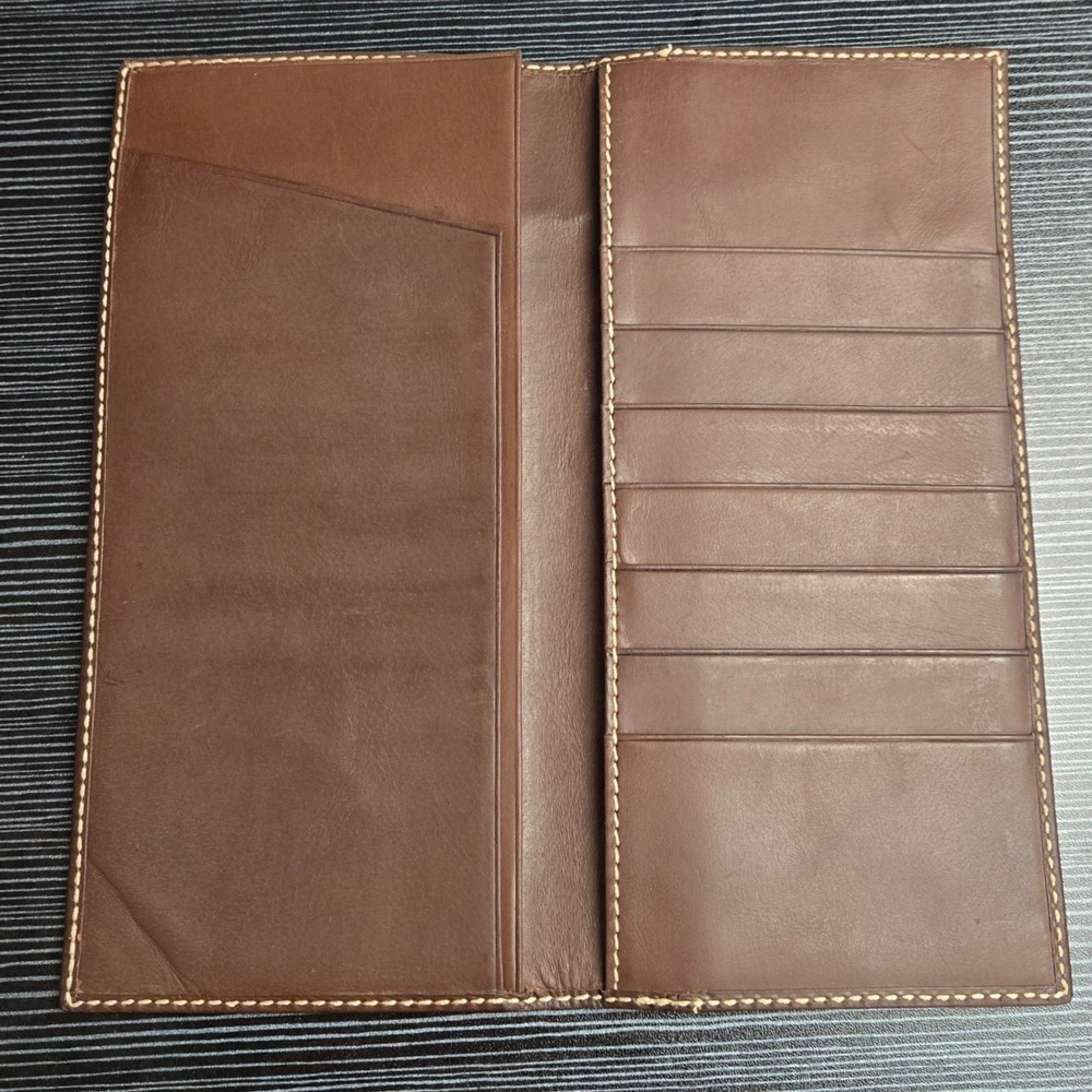Dooney Bourke Brown Leather Slim Bifold Long Wallet Clutch Organizer - Picture 6 of 11